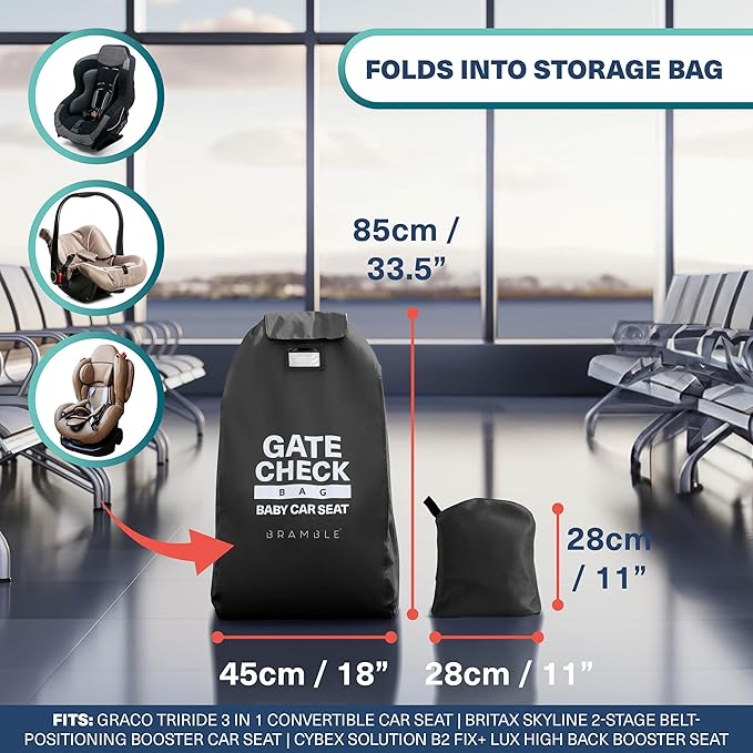 Bramble Infant Car Seat Travel Bag for Airplane - Waterproof Car Seat Cover for Airplane Travel 34" - Booster Seat Travel Bag Carseat Carrier for Airport - Black