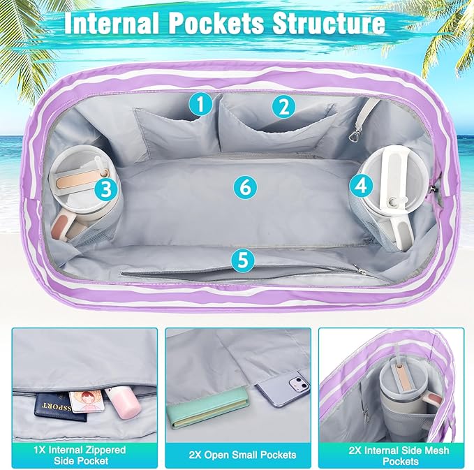 HUANLANG Extra Large Beach Bag Waterproof Beach Totes Bags for Women Men,Pool Bag with Zipper Wet Pocket