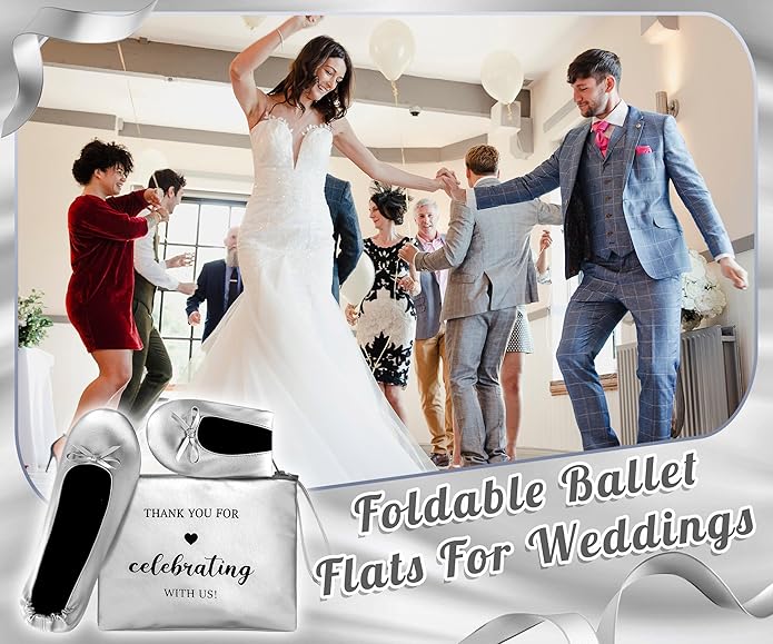Cuffbow Wedding Foldable Flats Dancing Shoes Bulk Women's Roll up Ballet Flats Wedding Party Slippers for Bridesmaids Guests