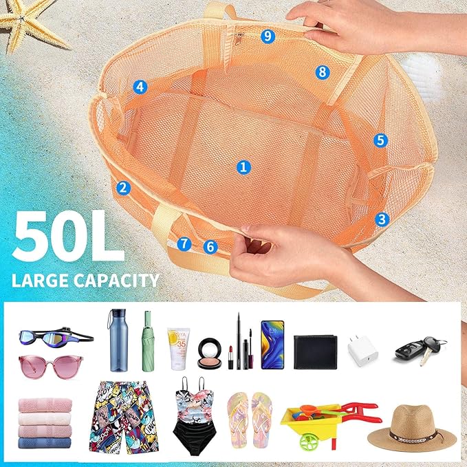 Mesh Beach Bag Vacation Essentials - Large Tote Pool Bag for Women Vacation Essentials Beach Accessories