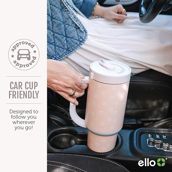 Ello Oasis 30 oz Tumbler with Handle & Retracting Straw | Reusable Insulated Stainless Steel Cup 100% Leakproof, Gifts for Teens Women Men | Keeps cold for 24 Hours, Cup Holder Friendly, Sweet Alyssum