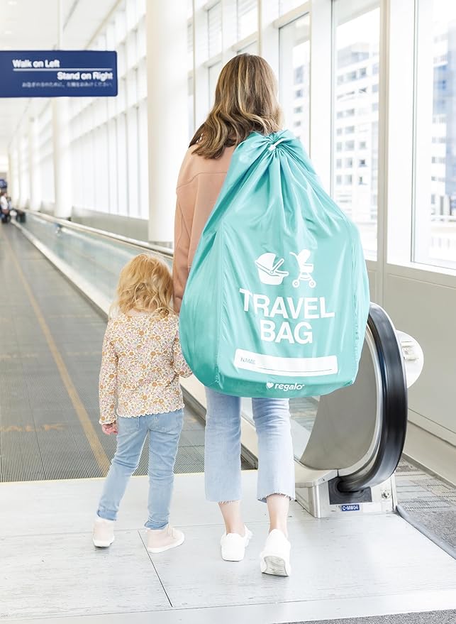 Regalo Airline Certified Travel Bag, Award Winning Brand, Durable Fabric, Univerial Gate-Check, Fits All Car Seats and Most Strollers, Turquoise,Compact Stretch Storage Pouch