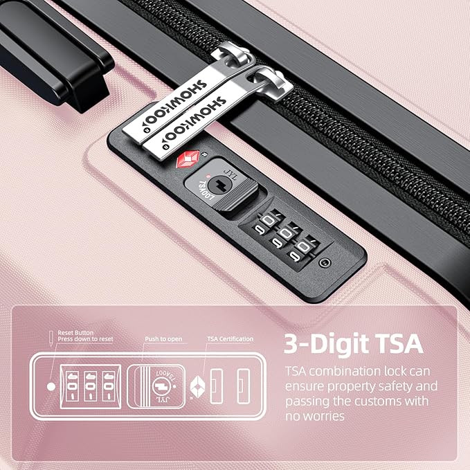 SHOWKOO Luggage Sets 3 Piece Expandable 100% PC Durable Hardshell Suitcase with Wheels TSA Lock Lightweight Luggage Pink