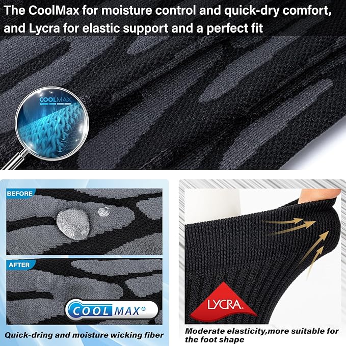 Hylaea Compression Running Socks for men, Coolmax Anti-Blister Cushion Crew Socks for Athletic, Moisture Wicking & Seamless