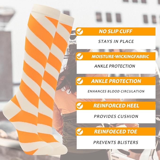 fenglaoda 3 Pairs Compression Socks for Women & Men Knee High Nurse Pregnant Cute Medical Running Travel Athletic