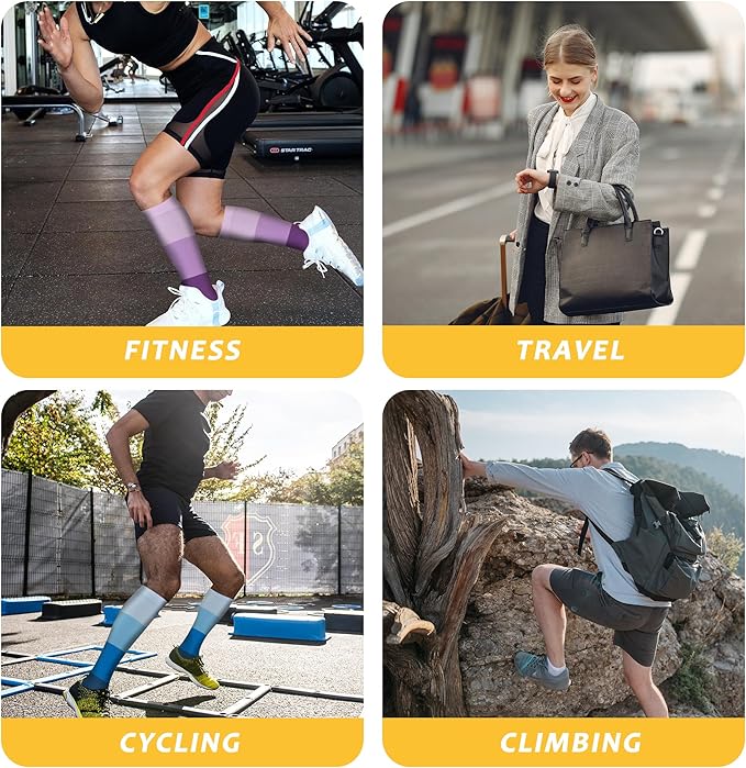 fenglaoda 3 Pairs Compression Socks for Women & Men Knee High Nurse Pregnant Cute Medical Running Travel Athletic