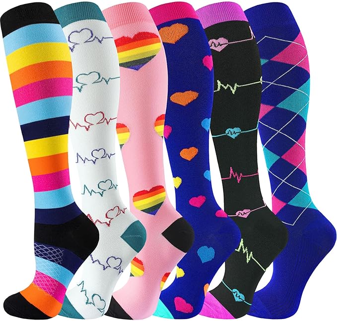 bropite Flora Compression Socks for Women & Men-Knee high 6 Pairs 20-30mmhg Support Running Nurse Travel