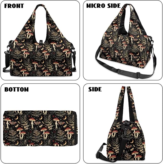 Mushroon Forest Butterfly Womens Gym Bag with Shoes Compartment Lightweight Carry On Bag Travel Luggage Sports Workout Swim Beach Weekender Overnight Bags for Women Gifts