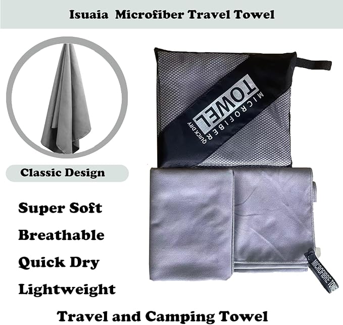 Reusable Quick Dry Beach Towels,Microfiber Travel Towel,Compressed Lightweight Bath Towel for Beach Hiking Gym Yoga Travel Sports Swimming Camping(Grey, 30"*60")