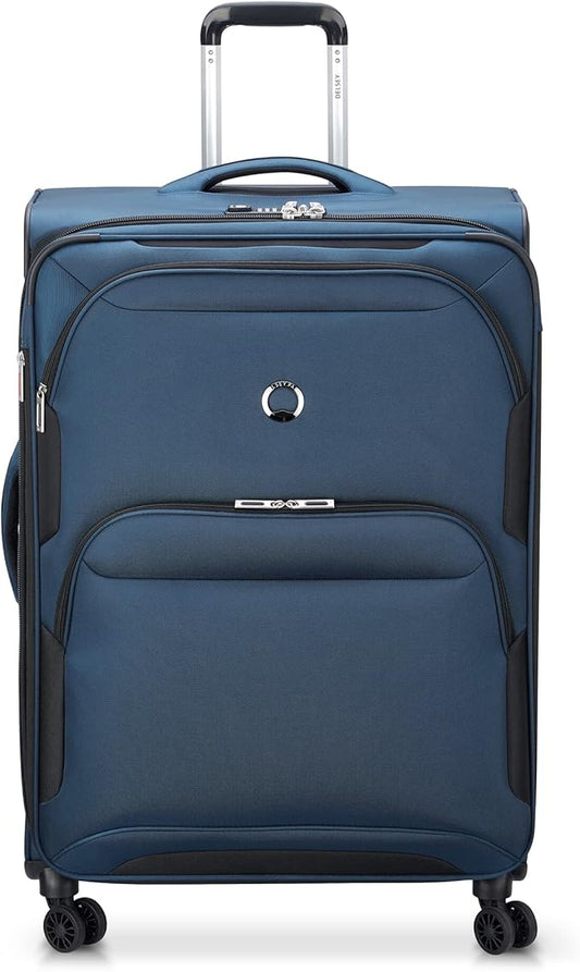 DELSEY PARIS Sky Max 2.0 Softside Expandable Luggage with Spinner Wheels, Blue, Checked-Large, 28 Inch