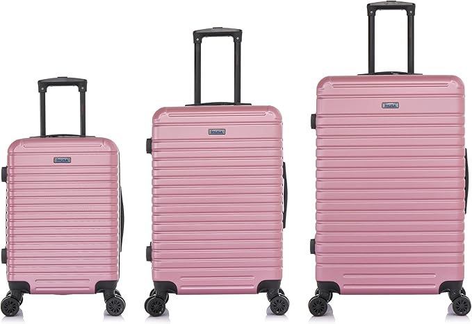 InUSA DEEP Luggage Set with Dual Spinner Wheels and Studs | Spacious Travel Suitcases with Ergonomic Handles | (20/24/28) 3 Piece Hardside Luggage Set | Rose Gold