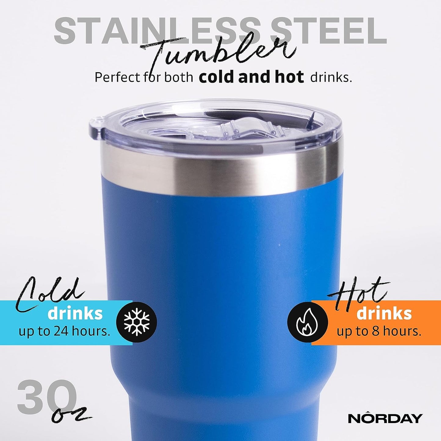 NORDAY | Tumbler with Lid - 30oz - Blue Insulated Tumbler - Stainless Steel Tumblers - Double Wall Vacuum Insulated Travel Coffee Mug for Car Cup Holder - Keeps Temperature for 24hr - Anti Spill Lid