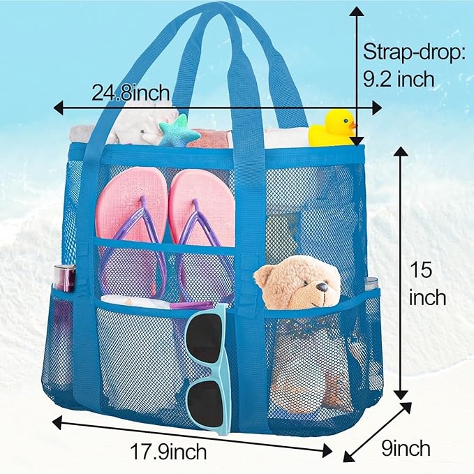 Mesh Beach Bags for Women - Family Beach Tote Bag for Toys, Towels, Travel Vacation Cruise Essentials