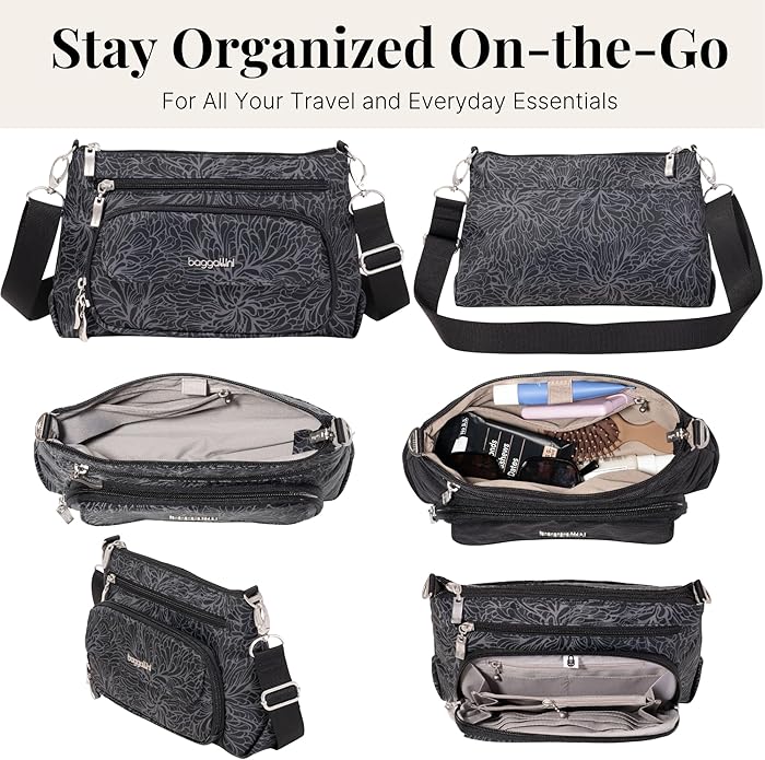 Baggallini Original Everyday 11x7.5 Crossbody Bags Rfid Protected Lightweight Nylon Zippered Travel Purse