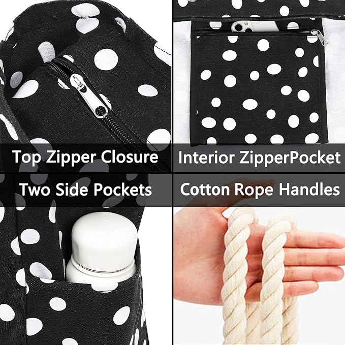 Large Canvas Beach Bag for Women, Beach Bags Waterproof Sandproof with Zipper & Wet Bag Cruise Essentials