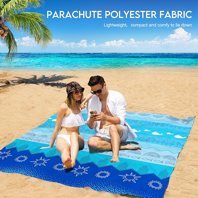 BYDOLL Beach Blanket 78''X81'' Waterproof Sandproof Suits1-4 Adults Oversized Lightweight Large Blanket Picnic Mat for Beach Sand Free Travel Camping Hiking Picnic