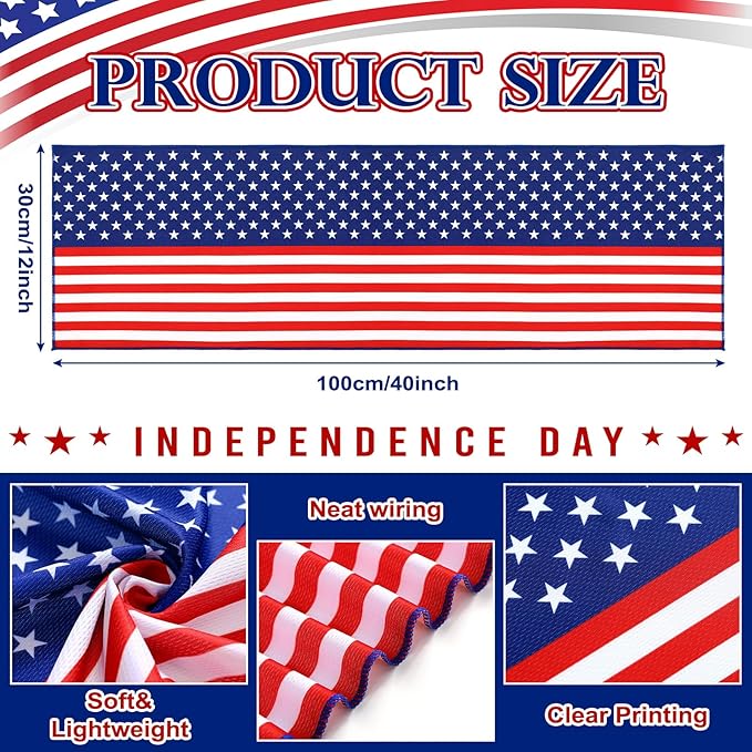 12 Pack Patriotic Cooling Towel with American Flag 40" x 12" Cooling Neck Wraps Microfiber Instant Cool Towel Red White and Blue Workout Towels Patriotic Party Supplies
