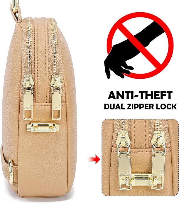 INICAT Anti Theft Crossbody Bag for Women, Small RFID Blocking Sling Purse with Zipper Lock for Travel, Vegan Leather
