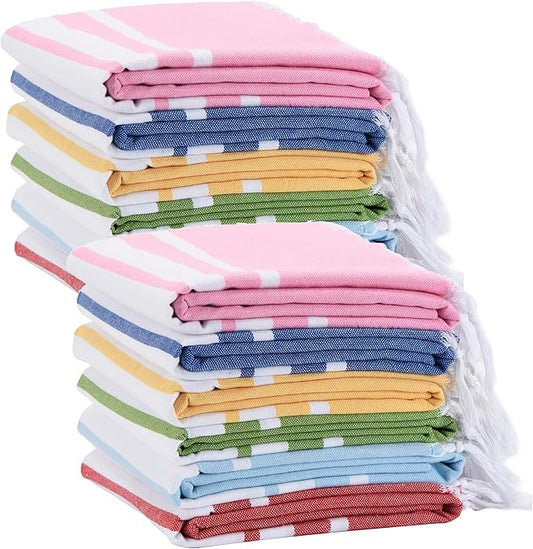 12 Pack Turkish Striped Beach Towels Bulk Oversized 39"x71" Large Bath and Pool Set Quick Dry Lightweight Travel Towel for Adult,100% Cotton