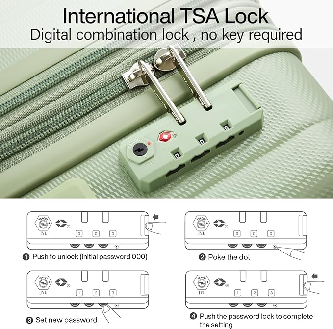 Hanke 29 Inch Expandable Checked Luggage Lightweight PC Hard Shell Luggage Suitcases with Wheels Travel Luggage Rolling Large Suitcase Travel Luggage Bag for Study Abroad.(Bamboo Green)