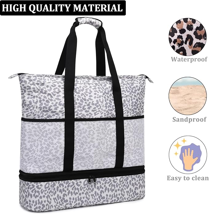 JIANYA Beach Bag Women Waterproof Sandproof Beach Tote Bags with Cooler Top Zipper Large Totes for Pool Travel Daily