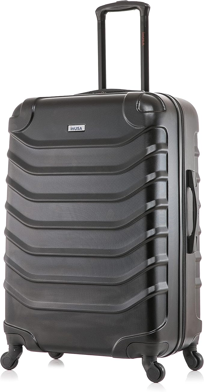 InUSA ENDURANCE Luggage with Spinner Wheels | Durable Lightweight Hardside Suitcase, Spacious Travel Bag with Handle and Trolley | 24-Inch Medium Checked Luggage | Black