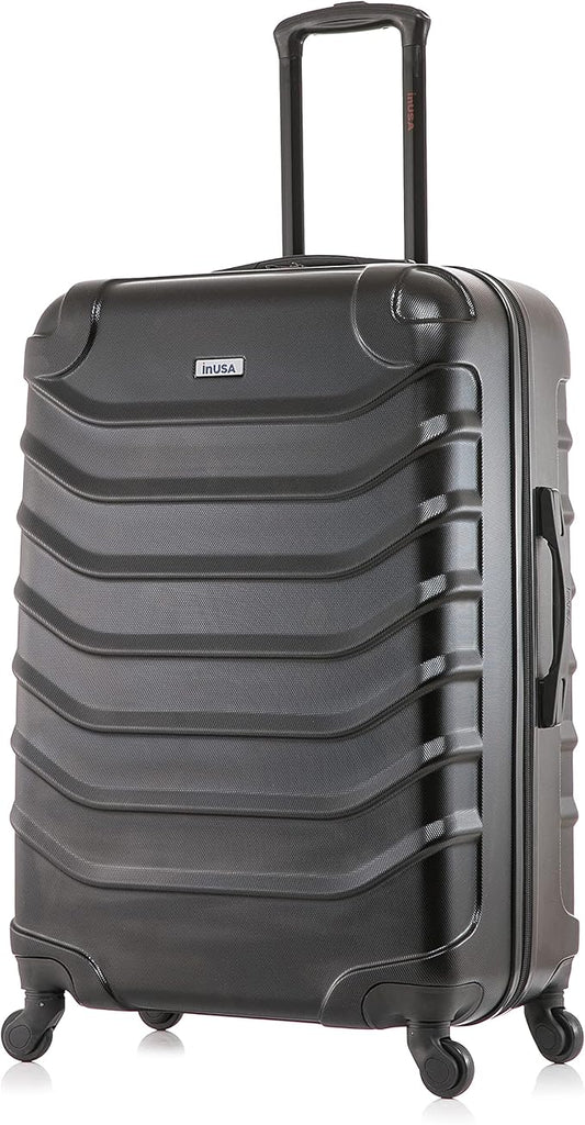 InUSA ENDURANCE Luggage with Spinner Wheels | Durable Lightweight Hardside Suitcase, Spacious Travel Bag with Handle and Trolley | 28-Inch Large Checked | Black