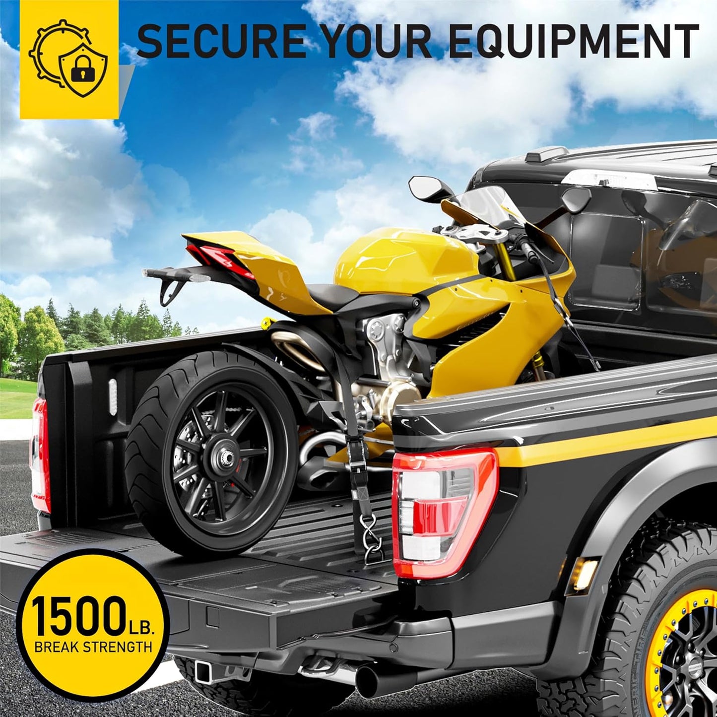 AUGO Self-Locking Retractable Ratchet Straps | 4 Heavy Duty Self-Tensioning Retractable Tie Down Straps with Soft Loops & Storage Bag | for Motorcycle, Truck, Cargo | 1500Lb Break Strength 1” x 12’