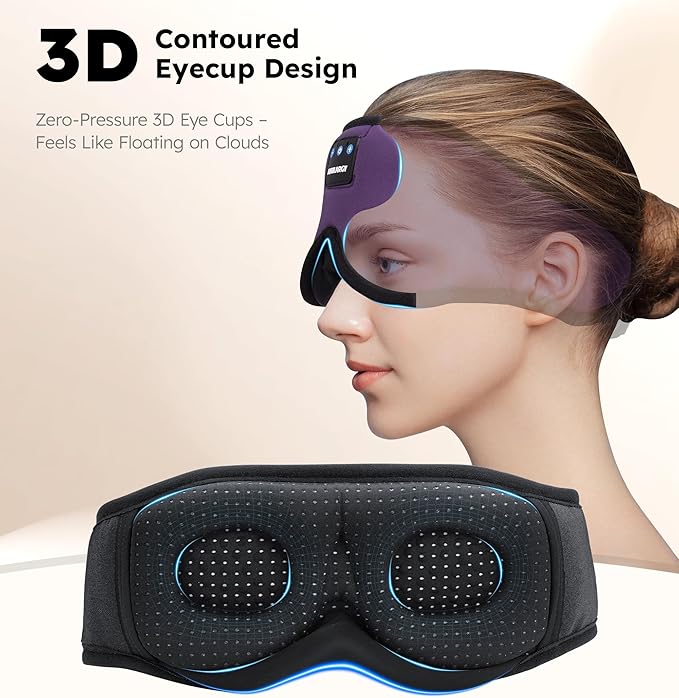 Ice Silk Sleep Mask with Headphones, Sleep Headphones for Side Sleeper with 3D Cups, Bluetooth 5.4 Sleeping Eye Mask, Total Blackout Sleeping Headphones for Women Men(Purple)