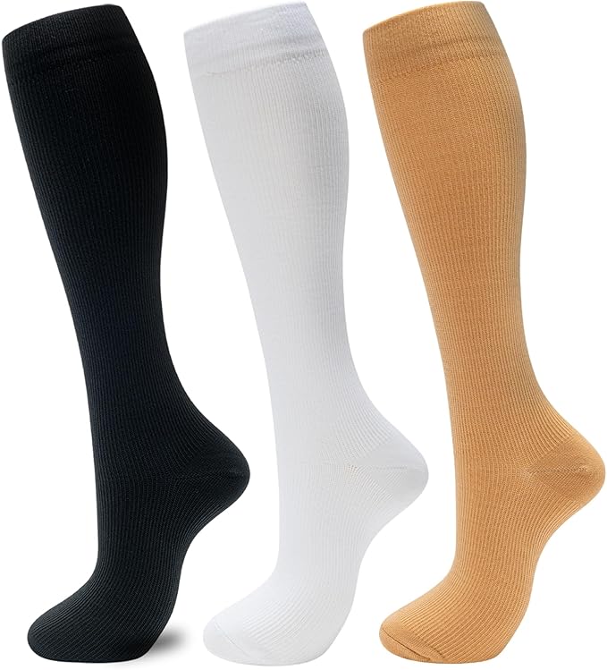 fenglaoda 3 Pairs Compression Socks for Women & Men Knee High Nurse Pregnant Cute Medical Running Travel Athletic