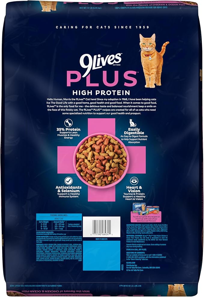 9Lives Plus High Protein Dry Cat Food, 12 lb. Bag