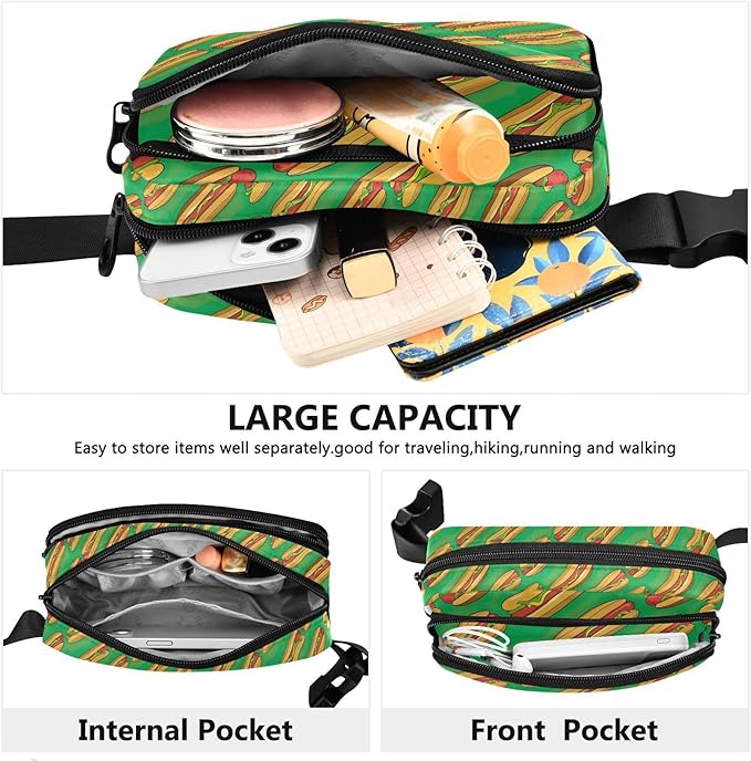 Funny Hot Dog Fanny Pack for Women Men Water Resistant Fashion Waist Packs with Adjustable Strap Belt Bag for Travel Workout Jogging Hiking 21220325