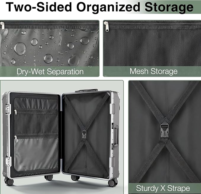 Krute No Zipper Carry On Luggage 20 Inch Suitcase with Wheels PC Aluminum Frame Zipperless Luggages with Cup Holder and Charger Hard Side TSA Approved Travel Suitcases