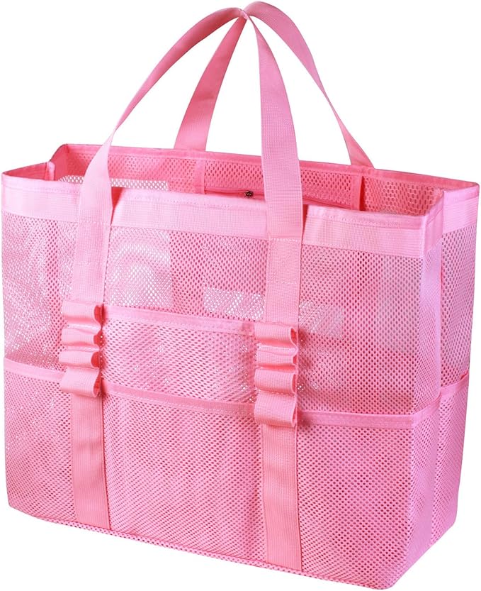 Large Mesh Beach Bag – Lightweight Beach Tote with 9 Pockets, Beach Bag for Women, Men, Family Essentials