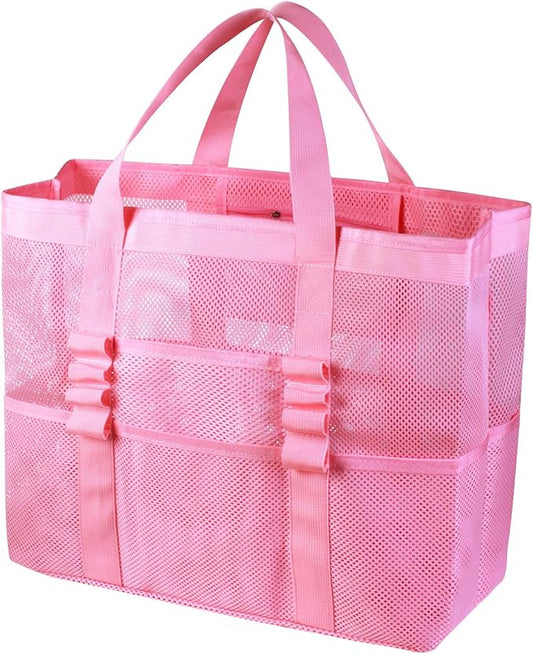Large Mesh Beach Bag – Lightweight Beach Tote with 9 Pockets, Beach Bag for Women, Men, Family Essentials