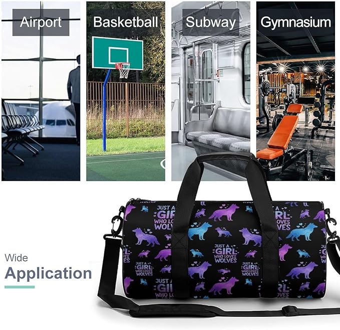 Durable Travel Gym Sports Bag Just Girl Who Loves Wolves Workout Lightweight Foldable Overnight Bag Training Workout Bags
