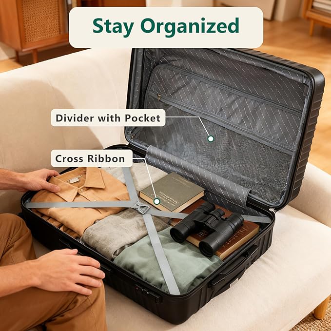 24 Inch Checked Luggage, ABS Hardside Suitcase with Spinner Wheels, Lightweight Medium Luggage with TSA Lock for Women and Men, Expandable Travel Suitcase for Business, Road Trips & Family Vacations