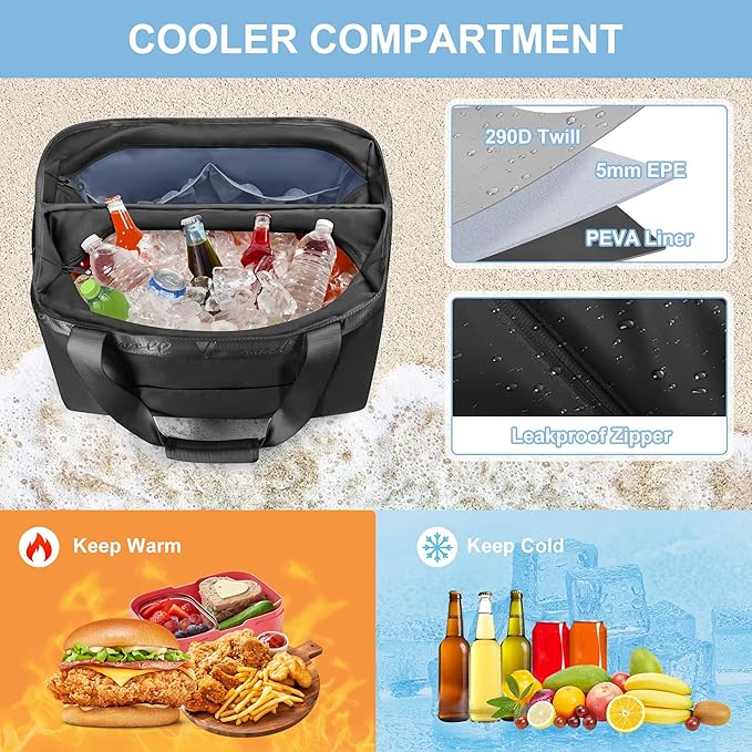 Yarwo Beach Bag for Women, Sandproof Swim Tote Bag with Cooler Compartment and Wet & Dry Pockets for Pool Cruise Vacation