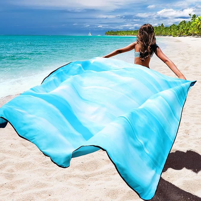 Beach Blanket Waterproof Sandproof Beach Mat for 1-8 Adults Quick Drying Durable Outdoor Picnic Mat for Beach Festival Travel Camping Hiking (TINTING-BL&W, 79"×83"(4 Person))