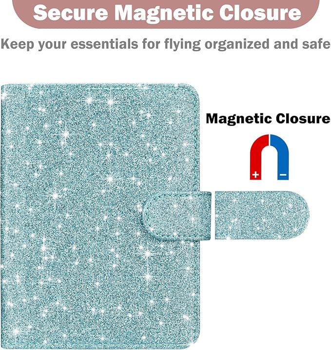 HOTCOOL Passport Holder Travel Essentials Airplane & Cruise Essentials Ship Leather Wallet Cover Case RFID Blocking Women & Men Vacation Travel Accessories Gifts Deals, Glitter - Blue