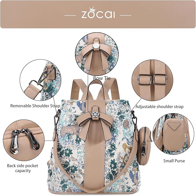 ZOCAI Backpack Purse for Women Fashion Backpack Purses PU Leather Daypacks Anti-Theft Shoulder Bag Satchel Purse