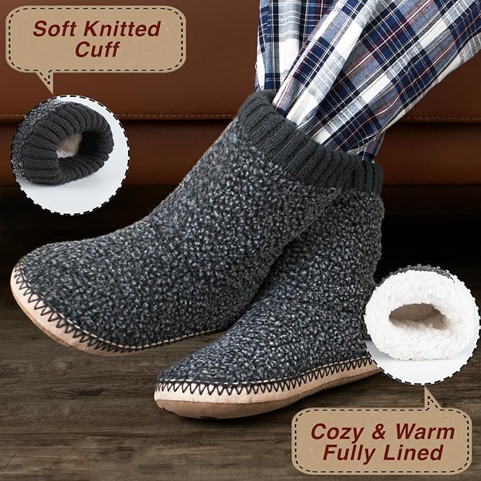 cosyone1997 Boot Slippers for Men Indoor Soft Sole, Warm Fuzzy Slipper Socks with Non Slip Grips