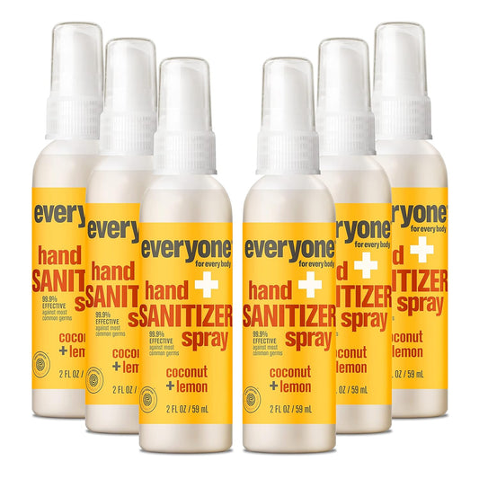 Everyone Hand Sanitizer Spray, 2 Ounce (Pack of 6), Coconut and Lemon, Made with Sugarcane Derived Alcohol with Essential Oils, 99% Effective Against Germs and TSA friendly