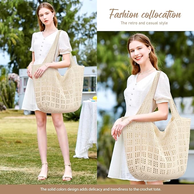 hatisan Crochet Bags for Women - Summer Beach Tote, Aesthetic Hippie Knit Bag