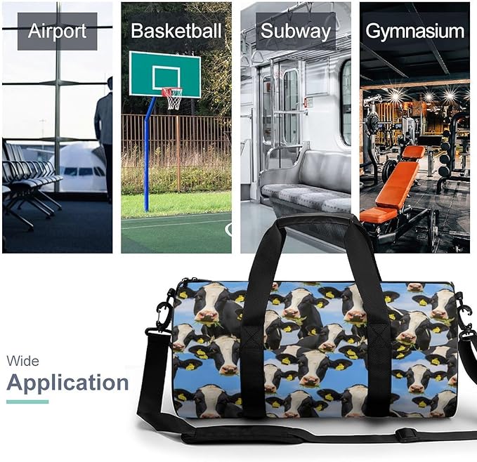 Gym Sports Travel Workout Bag Cow Cattle Dance Gymnastics Bag Lightweight Carry On Bags Foldable Overnight Bags