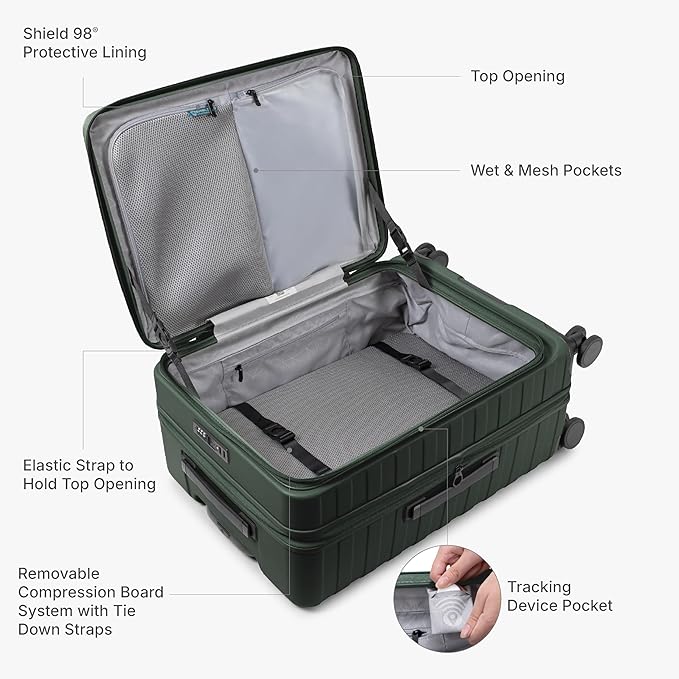 Traveler's Choice Novia Top Opening Expandable Polycarbonate Luggage with Spinner Wheels, Green, 25-Inch Medium