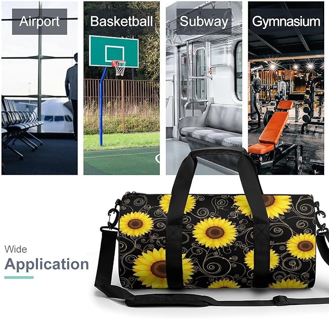 Basketball Football Weekender Bag Floral Sunflower (31) Carry on Beach Yoga Overnight Luggage Bag Sports Gym Bags for Men Women