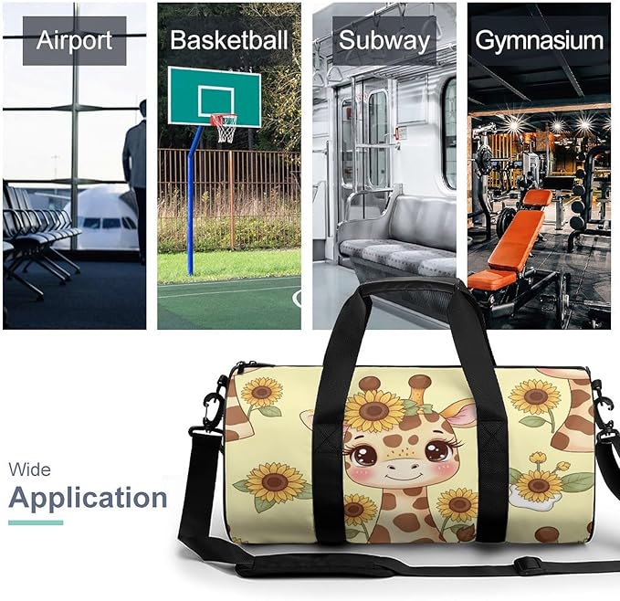 Weekender Carry on Beach Yoga Bag Sport Gym Fitness Tote Overnight Weekender Travel Bags for Men Women (Sunflower Giraffe)