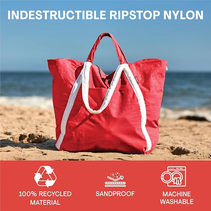 Bodysurf Beach Bags Waterproof Sandproof - Packable Foldable Nylon Zipper Tote Bag for Travel Lightweight, Pool, Boat, Cruise