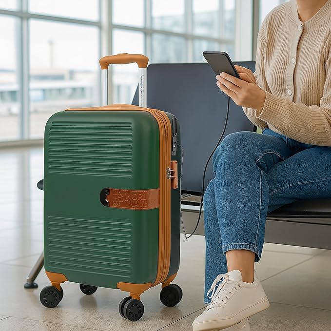 World Traveler Garland Lightweight Hardside 20-Inch Carry-On Expandable Spinner Luggage with TSA Lock & USB Port - Green